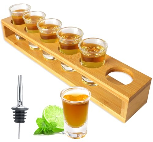 Set di 6 bicchierini da shot da 30 ml, base spessa con supporto organizer per tequila, whisky, brandy, vodka, rum, feste, club, bar, casa, spiriti, degustazione di liquori