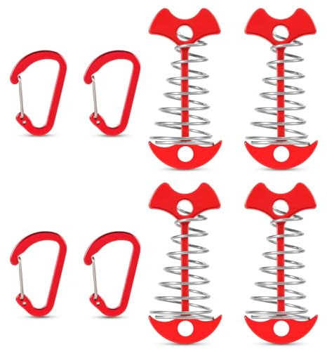 4 Pezzi di Picchetti di Ancoraggio per Ponte a Lisca di Pesce, Deck Anchor Pegs con Moschettoni Tenditori per Corda da Tenda con Fibbia a Molla per Campeggio Escursionistico All'Aperto (Rosso)