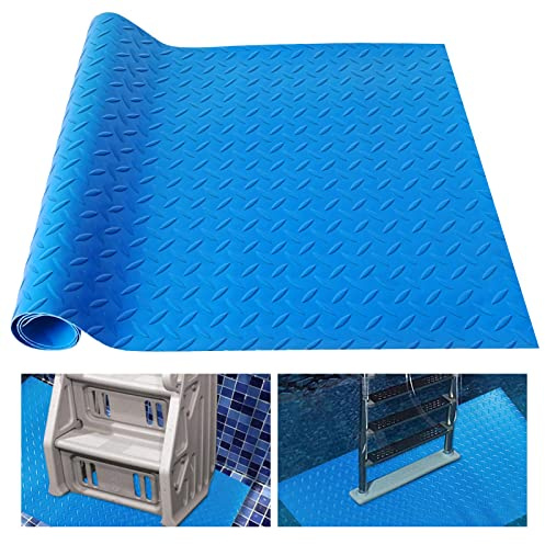 1 Pcs Extra Large Swimming Pool Ladder Mat, 36x36 Protective Non-Slip Pool Step Pad with Texture，Protective Ladder Pad for Above Ground Swimming Pools Liner and Stairs (Blue)