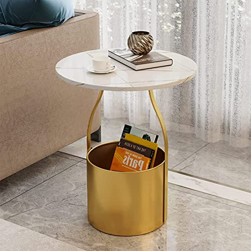 wanghaiyanBD Sofatisch, Wandtisch, moderner runder Couchtisch mit Kunstmarmorplatte und Stauraum, Beistelltisch, runde Couchtische, für Wohnzimmer, Schlafzimmer, Büro, Balkon, Wohnung