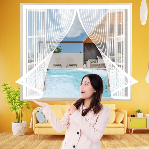 Fly Screen Mosquito Net 92 x 188 cm(36 x 74inch), Patio Curtain Insect Mesh, Lets Fresh Air in for Air Conditioning Room/Kitchen Window, White
