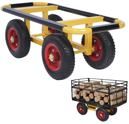 awagas Bauholz Plattenwagen 300 kg Eisen Schwerlast Lasten Karre gelb | 75.5x32x26cm Transportwagen Dolly 4 Rad bollerwagen luftreifen Plattentransporte für Umzug Möbel Transport Stähle Umzughelfer