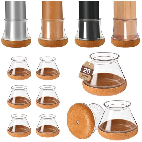 GICUNK 28 Stück Rund Stuhlbeinkappen mit Filz (L Fit 30.1-40mm) | Filzgleiter für Stühle für Hartholzböden, Stuhlbeinschoner Transparent Schutzkappen, Anti-Kratzer Geräuschreduzierung