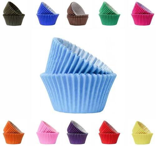 LARRYROO Caissettes de cuisson pour cupcakes colorées et vibrantes, moules à muffins en papier résistant à la graisse de 50 mm (50, bleu ciel)