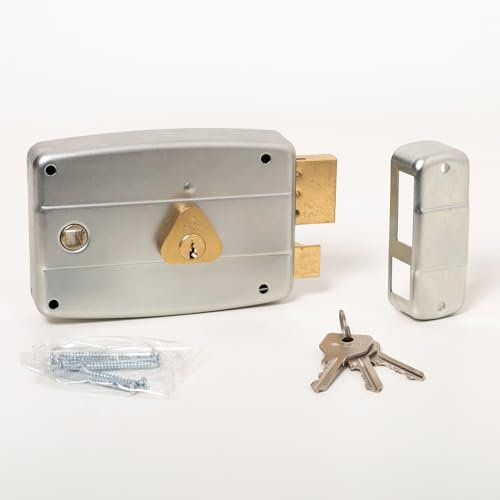 CISA - Serratura per Porte in Ferro da Applicare 15057160179 - Serratura Cancello Esterno in Acciaio Zincato con Cilindro e Quadro Maniglia Passante - Entrata 60 - Mano Destra