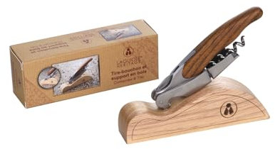 Sacacorchos Laguiole Heritage con tabla de servir - 12 cm - Hecho a mano - Mango de roble - Caja de regalo incluida - Cuchillo de camarero Sommelier con abrebotellas y cortahojas