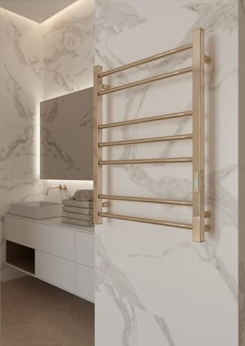 Scaldasalviette Oro PVD 103W 71x53cm – Radiatore Elettrico da Bagno con Timer e Termostato – Acciaio Inossidabile - IP44 – Montaggio a Parete