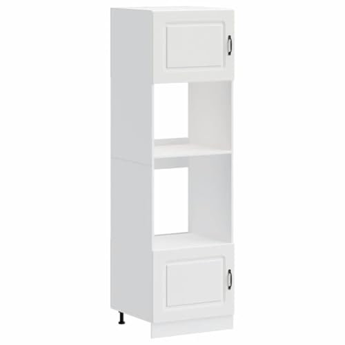 vidaXL 2-Pc Lucca White Engineered Wood Adjustable Oven Cabinet for Kitchen - Space-Saving Storage for Microwave/Appliances - 60x57x207cm