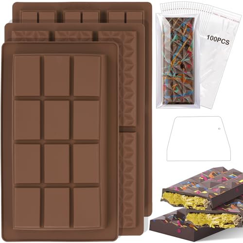 3PCS Chocolate Moulds Silicone Chocolate Bar Moulds Reusable Silicone Moulds Chocolate Molds for Making Chocolate Sugar Cubes Ice Cubes