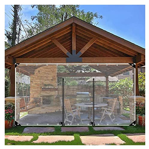 Lona de vinilo transparente impermeable de PVC con puerta con cremallera para pérgola, patio, porche, cochera, toldos, paneles laterales transparentes, ojales de 210 x 220 cm