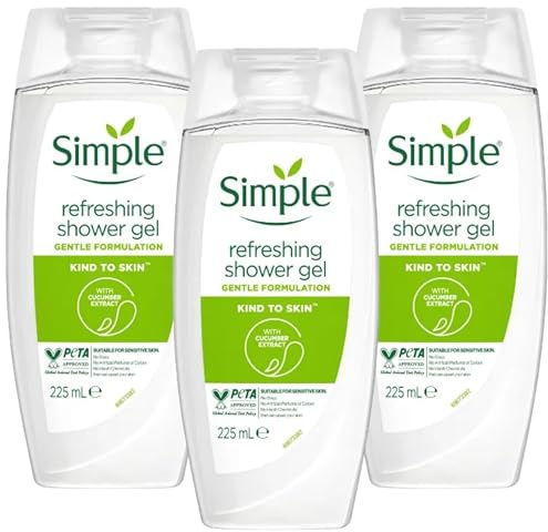 Simple Kind to Skin Refreshing Shower Gel 3 x 225mL – Gentle & Hydrating Body Wash with Cucumber Extract – Soap-Free & Suitable for Sensitive Skin – Customise Your Bundle Pack