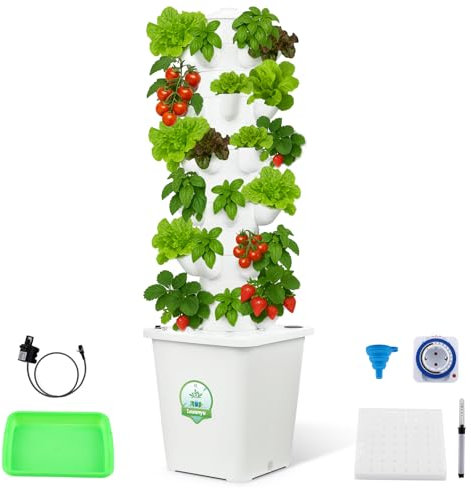 Huanyu Sistema di Coltivazione idroponica 6 Strati 30 baccelli Torre idroponica Verticale con Timer Torre idroponica da Giardino con Serbatoio d'Acqua da 10 l Adatto per Uso Interno ed Esterno