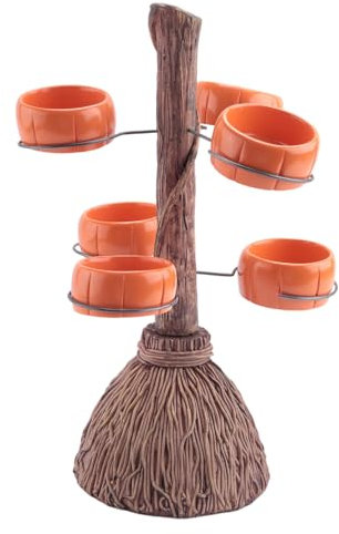 Rtauhife Halloween Broomstick Snack Bowl Stand Halloween Pumpkin Snack Tray, Detachable Resin