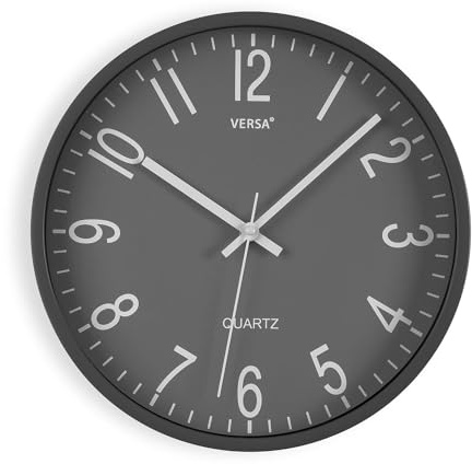Versa Raven Horloge Murale silencieuse et décorative, pour Cuisine, Salon ou Salle à Manger – Facile à Lire, Dimensions (H x L x L) 30 x 4,3 x 30 cm, polypropylène, Gris