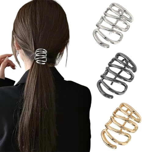 Ypkia 3 Stück Haarmanschetten für Pferdeschwanz mit Metall Schnalle Manschette Haarclips für Haargummis Punk Haar Halter Gold Ponytail Cuff (gold-2)