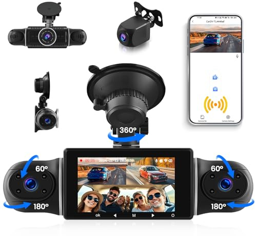 CAMECHO Dashcam 4 Kameras FHD 1080P Vorne Hinten Weitwinkel mit 3 Zoll IPS Bildschirm 360° Dasch-cam mit WiFi-APP Nachtsichtgerät G-Sensor 24H Loop-Aufnahme Parkwächter +Umkehrleitung