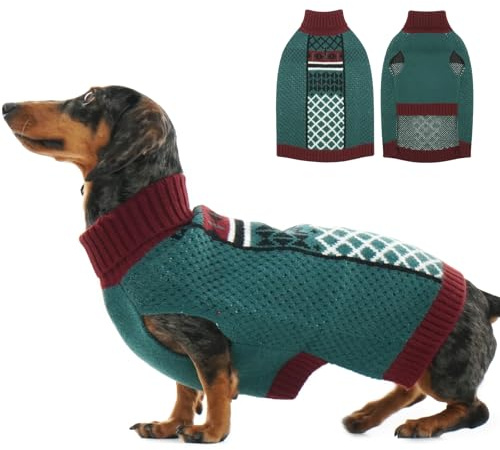 Katzinst Jersey de cuello alto para perros - Jersey para perros con agujero de lino | Jersey ligero y elástico para perros de tamaño mediano, ropa de invierno sin mangas, verde, L