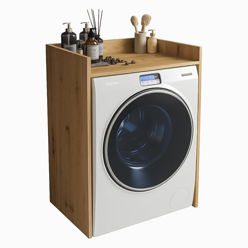 INNOVAHOME Armario para Lavadora Robusto 18mm - Mueble con Protección Antivibración, Borde Alto y Solución de Almacenaje para Lavadero, 66x97x62cm, Roble Wotan