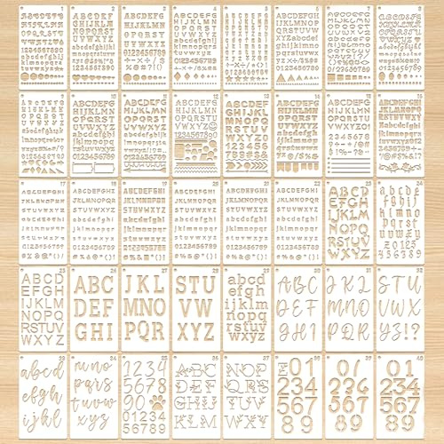 FuxFuis 40 Stück Buchstaben Schablonen Plastik Buchstabenzahl Zahlenschablonen 18 * 10.5cm Zahlen Schablonen Alphabet Schablone Acrylfarben Buchstabenschablonen-Set für Scrapbooking Holzverbrennung