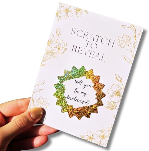 Set of 6 Will You Be My Bridesmaid Cards with Envelopes - Thoughtful Bridesmaid Gift for Wedding - Wedding Planner Essentials - Sparkly Gold Scratch off Design