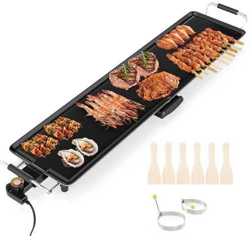 SOARS Piastra Elettrica 1800W, Barbecue Elettrico con Termostato Incorporato, 4 Livelli di Temperatura, Rivestimento Antiaderente, per Cucinare, Grigliare (Piastra Liscia 89 X 22 CM)