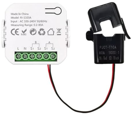 Wouueso Tuya WiFi - Contatore bidirezionale monofase, con cicalino, allarme di sovraccarico, monitor app, energia solare generata e consumata, 1 CT