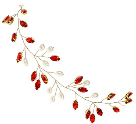 SEWACC Vigne de Cheveux Bandeau Élégant et Confortable Mariage en Perles et Strass Rouge Accessoire Chic pour Mariée pour Fêtes et Soirées