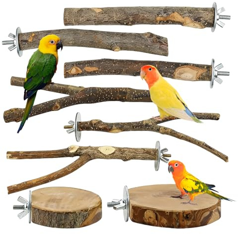 YUDAWN 8 Stück Vogelspielzeug, Wellensittich Spielzeug Naturholz Vogel Sitzstangen Vogelständer Vogelkäfig Zubehör für Nymphensittich Kanarienvogel