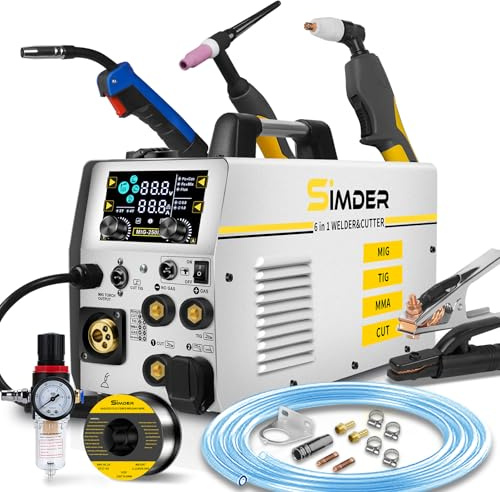 SSIMDER MIG Welder 6 in 1 Gas MIG/Flux Core/Spool/TIG/Stick/CUT 110V 220V 160A Welder Plasma Cutter Combo Welding Machine for Home DIY Outdoor Industrial Use