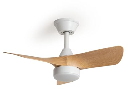 LEDKIA LIGHTING Ventilador de Techo con luz Silencioso DC Ventos Madera Mando a Distancia Pequeña (hasta 10 m²) 76 cm Blanco