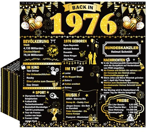 Afritee Servietten 50. Geburtstag Frau Mann, 40 Stück Deko 50 Geburtstag Tischdeko Schwarz Gold, Back in 1976 Geburtstagsservietten Papierservietten Partydekoration 33 X 33 cm