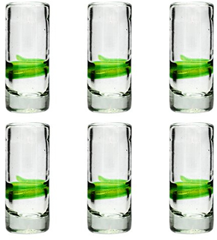 Tumia LAC Shot or Tequila Glass, Blended Green Set of 6, Hand Blown from Recycled Glass - fair Trade and Handmade in Mexico