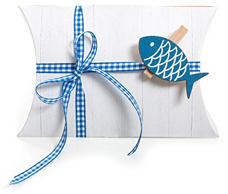 Logbuch-Verlag 6 Gastgeschenke FISCH Taufe Kommunion Geburtstag Hochzeit weiß kariert Tischkarte Deko Geschenkschachtel Geburtstag give-away Verpackung