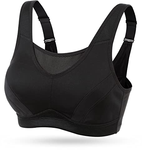 WingsLove Women's Sports Bra High Impact Bra Full Coverage Wirefree Workout Non Padded Ultimate Running Bra Sports Bra Women Plus Size Black
