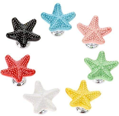 6 Pcs 34mm Pull Handle, Vintage Starfish Shape Ceramic Door Knobs, Cabinet Drawer Cupboard Kitchen Closet Box Bin Shutters Bathroom Cabinets Knobs Handle Pull, Home Furniture Decorating Handles Knobs