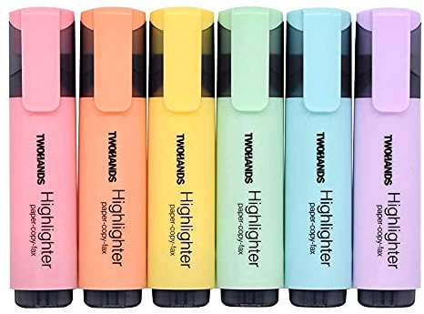 TWOHANDS Highlighter,Chisel Tip Marker Pen,6 Assorted Pastel Colors,H2007