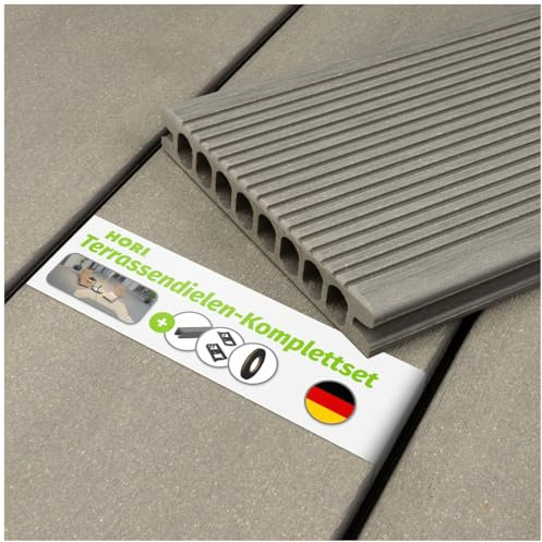 HORI WPC-Terrassendiele Royal Hellgrau Hohlkammer - Komplettset inkl. 45x45 mm Unterkonstruktion & Clips - Langlebig & Pflegeleicht für Terrasse und Balkon Fläche: 5 m² - 3,00 m Dielenlänge