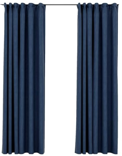 vidaXL 2X Vorhang Verdunkelung mit Haken Verdunkelungsvorhang Kräuselband Thermo Gardine Blickdicht Vorhänge Leinenoptik Blau 140x245cm