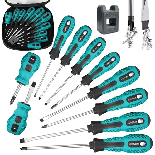 Magnetic Screwdriver Set 10 PCS,5 Phillips and 5 Flat Head Precision Screwdriver,Professional Cushion Grip and Non-Slip for Repair Home Improvement Craft (Green)