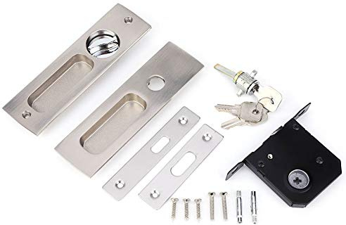Kit de Poignée et Serrure de Porte Coulissante, Côté de Serrure 4,5 cm/1,77 pouce, avec 3 Clés et 7 Vis, pour Armoire Balcon Porte Coulissante