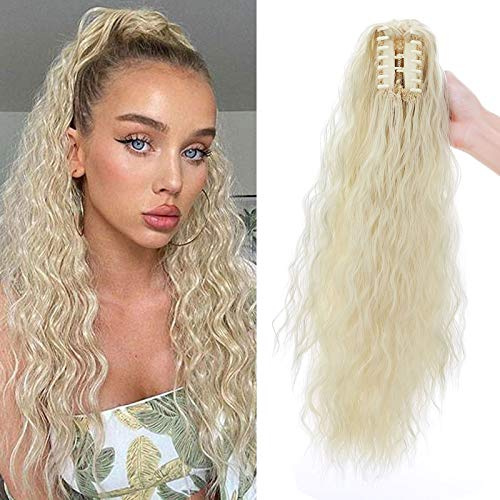 Claw on Ponytail Clip in Pferdeschwanz Zopf Extension Haarverlängerung Hairpiece Corn Wavy Gewellt Haarteil 60cm Gebleichtes Blond