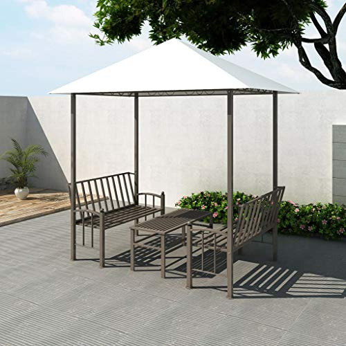 Garden Gazebo, Patio Pavilion Set with Table & Benches, Outdoor Party Pergola, Heavy Duty Canopy, Metal Frame Gazebo & Canopy Cover, Beach Sunshade Tent, Ideal for BBQ, Party, Beach