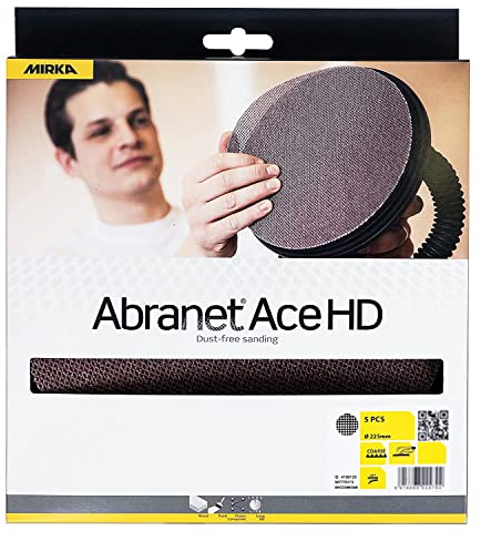 Mirka Abranet Ace HD Dischi abrasivi a rete Ø 225 mm a strappo/grana P40 / 5 dischi/Per levigatrici per cartongesso, pareti e soffitti/Levigatura di superfici dure, legno, stucco