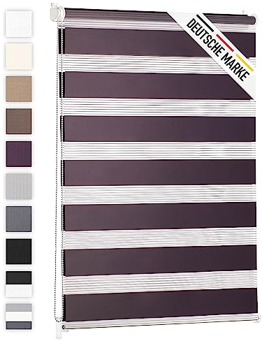 Blumtal Doppelrollo 100 x 155-195cm - Klemmfix Rollo, Rollos für Fenster ohne Bohren, Klemmrollo für Fenster & Türen, Seitenzugrollo, Lila