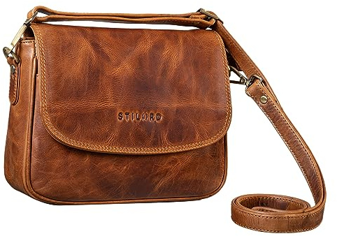 STILORD Aisha Vintage Handtasche Damen Leder Umhängetasche elegant und zeitlos Damentasche aus echtem Leder Farbe:Kara - Cognac