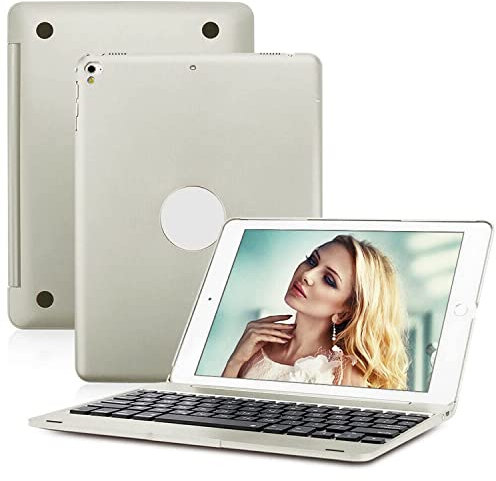 Funda Con Teclado Para iPad 9.7 2018 (6.ª Generación) 2017 (5.ª Generación) iPad Pro 9.7 iPad Air 2 & 1 Con Smart Folio Hard Back 130°, Cubierta Teclado Español Ñ Inalámbrico Desmontable,Silver grey