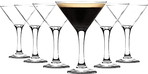 Rink Drink 6x 175ml Espresso Martini Glasses - Vintage Art Deco Champagne Gin Cocktail Drinking Coupe Saucer Glass Party Set