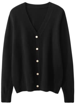 SHABADUER Solid Open Front Knitted Cardigan Cashmere Sweater for Women Black