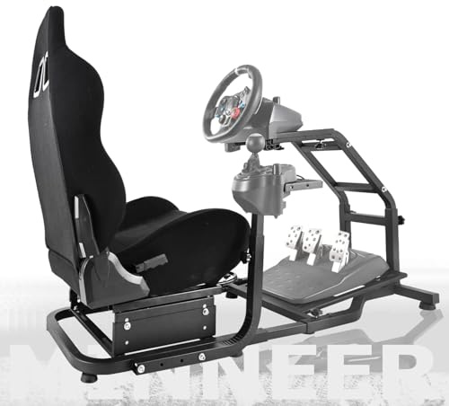 Minneer G920/G27/G29 Racing Simulator Cockpit mit Rennsitz, geeignet für T248XBox/T300RS GT Racing Lenkradständer, Treppengehäuse, verstellbare Höhenradpedale nicht im Lieferumfang enthalten