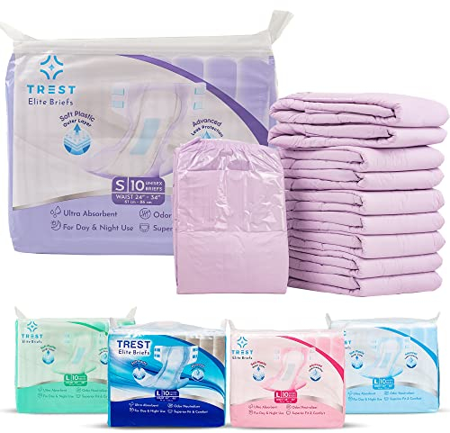 TREST Elite pour hommes et femmes, couches de nuit contre l'incontinence, absorbance exceptionnelle, confortable, neutralisant les odeurs et fixation sécurisée - Violet, grand format (Paquet de 10)